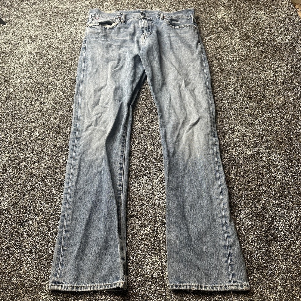 Polo Ralph Lauren Jeans Mens 32x34 Blue Light Wash Bootcut Distressed Denim